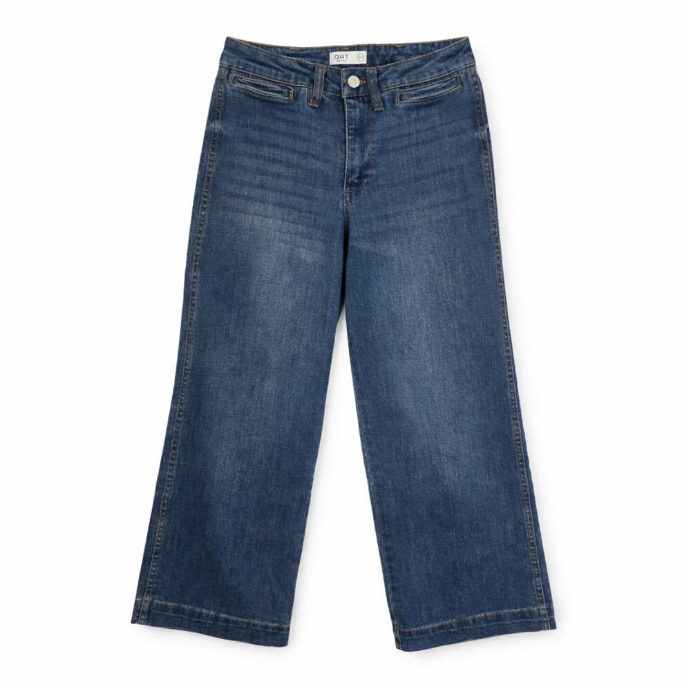 Oat Jeans Womens Size 0/25 Blue Cropped Wide Leg Mid Rise Medium Wash Stretch